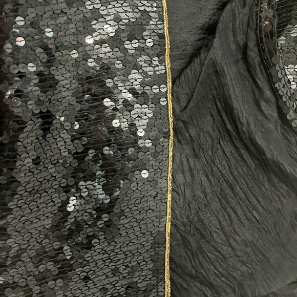 Judith Ann Creations Black & Gold 100% Silk Sequins Beaded Long Sleeve Gown Sz S - Picture 6 of 14